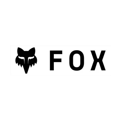 Logótipo preto de rosto de raposa e texto FOX em branco