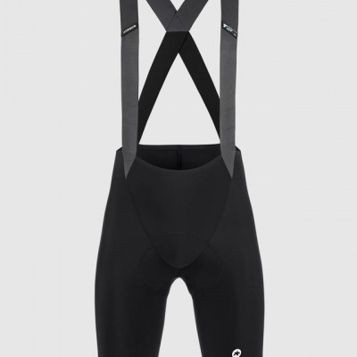 Calções de ciclismo pretos com suspensórios cruzados cinza e preto