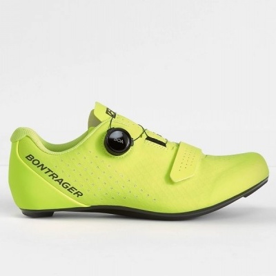 Sapato de ciclismo verde limão BONTRAGER com fecho de rosca e tira de velcro.