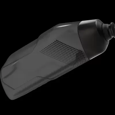 Frasco preto fosco com textura perfurada e tampa com bocal