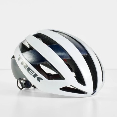 Capacete de ciclismo branco e cinza com logo TREK