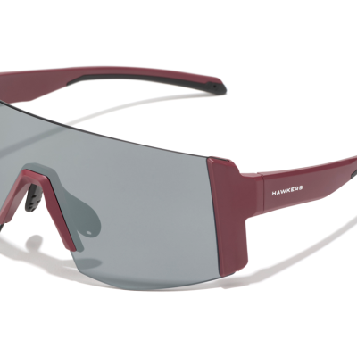 Óculos de sol desportivos com armação vinho e lentes cinza espelhadas