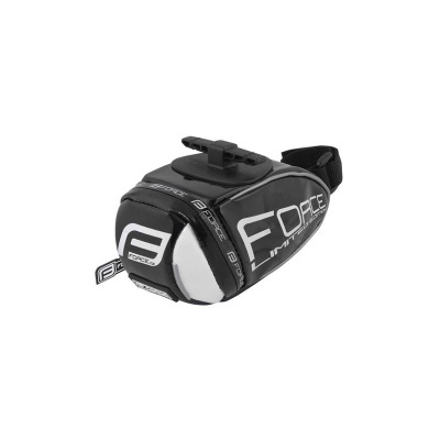 Bolsa para selim de bicicleta preta com detalhes cinzentos e brancos