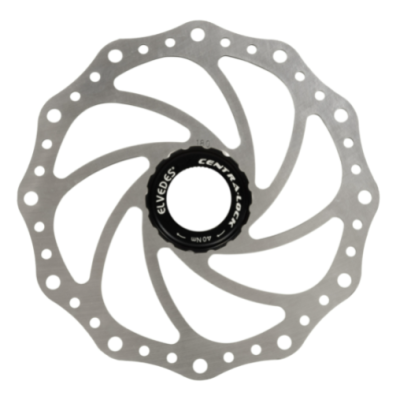 Disco de travão para bicicleta em metal com centro preto e texto branco CENTRAL-LOCK 40 NM ELVEDES