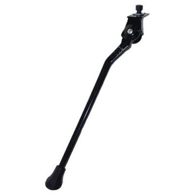 Suporte lateral para bicicleta preto com extremidade de borracha.