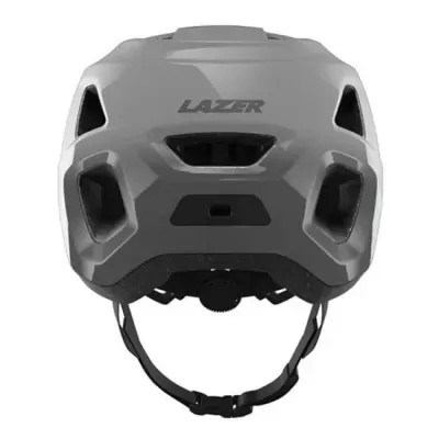 Capacete de bicicleta cinzento com texto LAZER