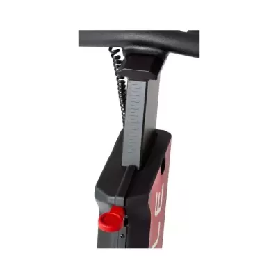 parte superior de bicicleta estática preta e vermelha com suporte graduado cinzento e botão vermelho