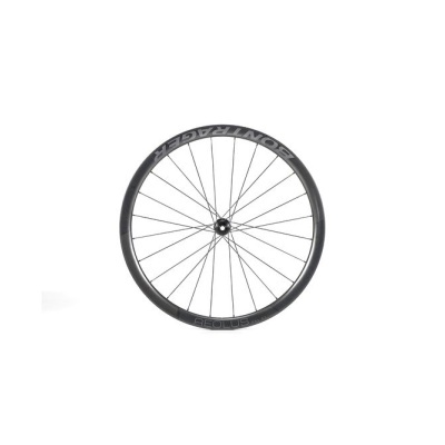 Roda de bicicleta de carbono preta vista de frente