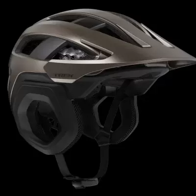 Capacete de ciclismo castanho com proteção preta e ventilação