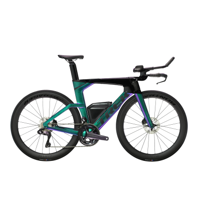 Bicicleta de triatlo Trek Aero carbono verde e azul