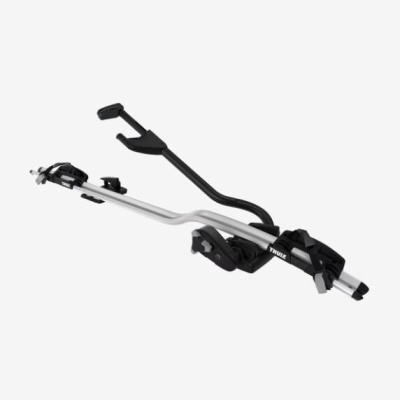 Suporte para bicicleta Thule prateado e preto com correias ajustáveis