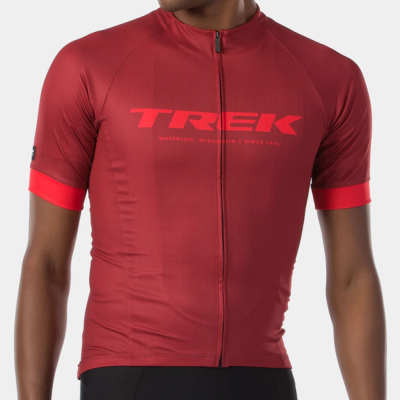 Camisola de ciclismo vermelha TREK com fecho frontal e mangas curtas