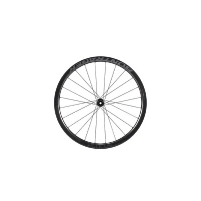 Roda de bicicleta preta com raios metálicos e texto 'AR 37 BONTRAGER'