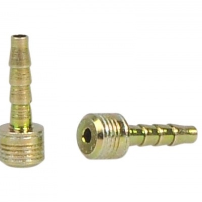 Dois adaptadores metálicos dourados com rosca e anéis de fixação