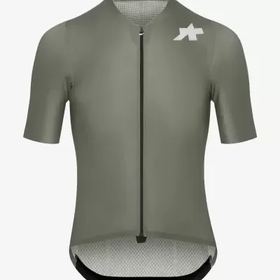 Camisola de ciclismo cinzenta com fecho preto e logotipo branco no peito