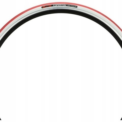Pneu de bicicleta com franja vermelha, branca e preta e texto 'RIGID 16x1.50' e 'KENDA'