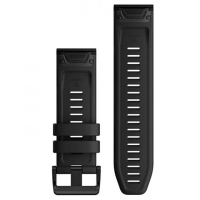 Correia preta em borracha para relógio com fivela e aberturas de ajuste