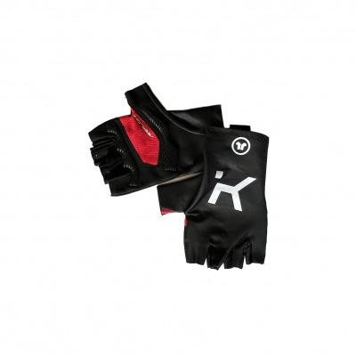 Luvas ciclismo sem dedos pretas com detalhes vermelhos e símbolo branco