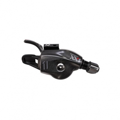 Manete de mudança de velocidade para bicicleta em plástico preto com texto SRAM XX