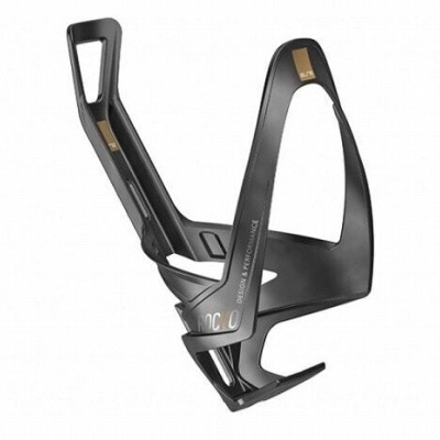 Suporte para bidão de bicicleta preto com detalhes dourados e cinzentos