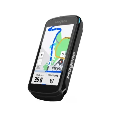 Computador de ciclismo Magene com ecrã a mostrar mapa e dados