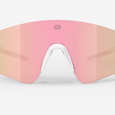 Óculos desportivos com lentes espelhadas rosa e dourado e armação branca