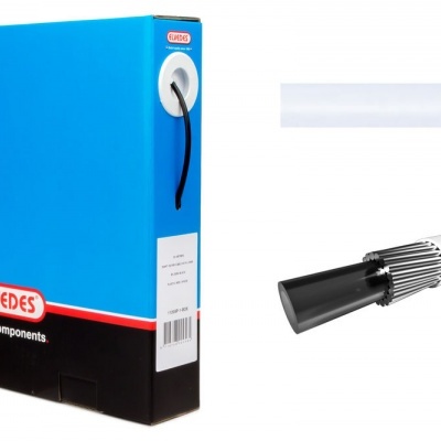 Caixa azul e preta ELVEDES e cabo de bicicleta com ponta preta