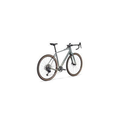 Bicicleta de estrada cinzenta com guiador preto e pneus castanhos