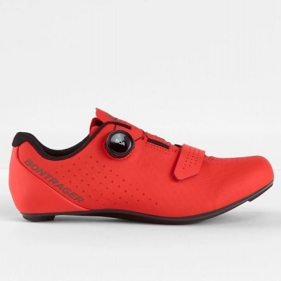 Sapato de ciclismo vermelho Bontrager com fecho giro-dial e tira de velcro