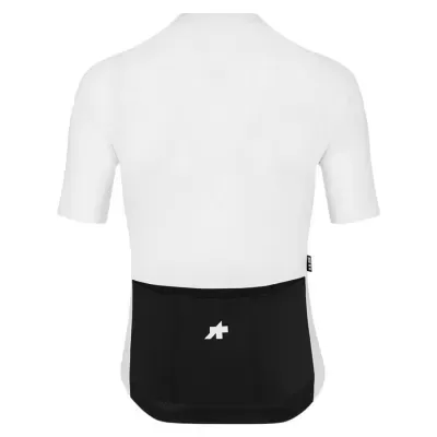 Camisola de ciclismo branca com bolso preto e logótipo