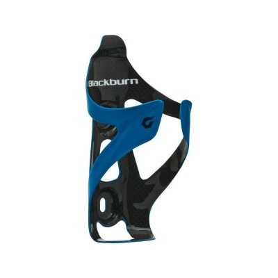 Suporte para bidão de bicicleta preto com detalhes azuis e texto Blackburn