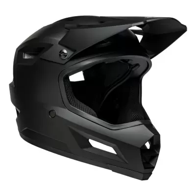 Capacete integral de motocross preto mate com viseira e ventilação