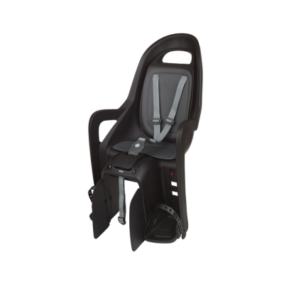 Cadeira de criança para bicicleta em plástico preto com acolchoamento cinza