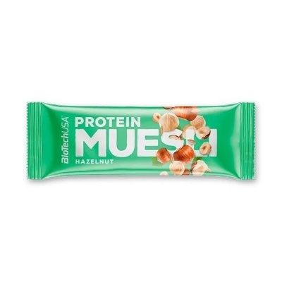 Barra de muesli proteína BioTechUSA de avelã, embalagem verde