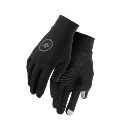 Par de luvas pretas com padronagem e logótipo circular