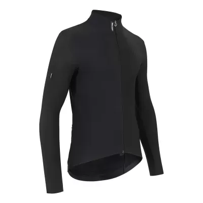 Casaco desportivo preto com fecho e gola alta sobre fundo branco