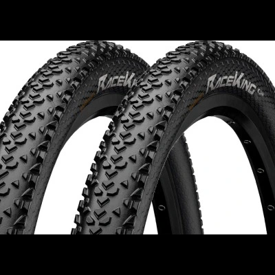 Par de pneus de bicicleta RaceKing pretos com cravos e texto branco