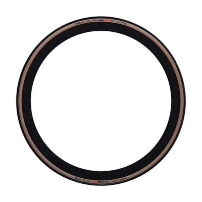 Anel preto com bordas castanhas e texto impresso