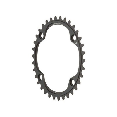 Engrenagem oval preta de bicicleta com dentes e quatro furos de fixação