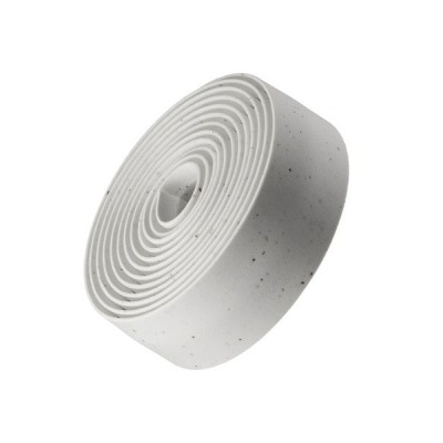 Fita de guiador de bicicleta branca com pontos pretos enrolada