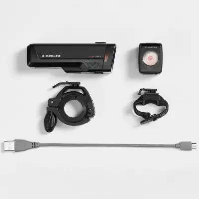 Kit de acessórios para bicicleta TREK com luz dianteira, dispositivo pequeno, suportes ajustáveis e cabo USB