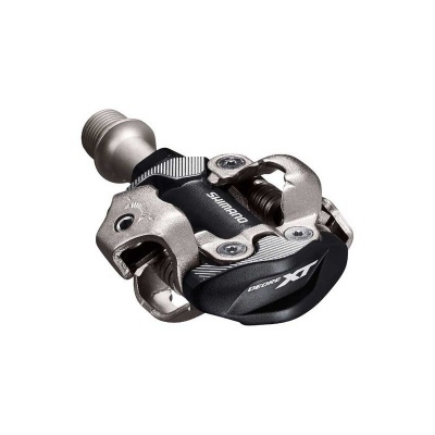 Pedal de bicicleta Shimano Deore XT em metal prateado e preto