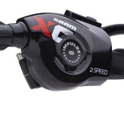 Comando de mudanças para bicicleta SRAM X7 2 velocidades preto com detalhes vermelhos e brancos