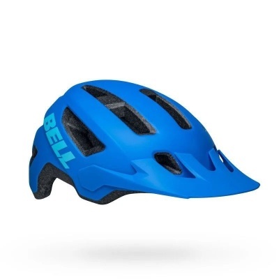 Capacete azul para ciclismo com a marca BELL na lateral