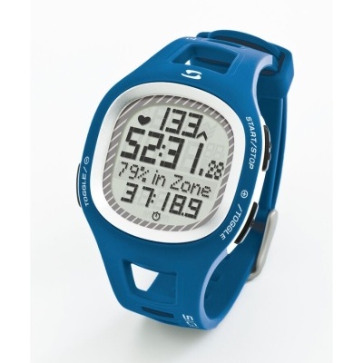 Relógio desportivo digital azul com display LCD e bracelete em silicone.