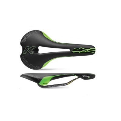 Selim de bicicleta preto e verde com corte anatômico