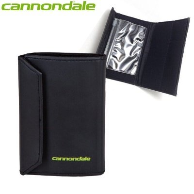 Carteira preta Cannondale com compartimentos transparentes e fecho de velcro