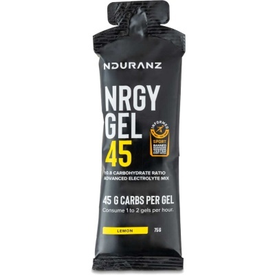 Gel energético NDURANZ NRGY GEL 45 sabor limão em embalagem preta.