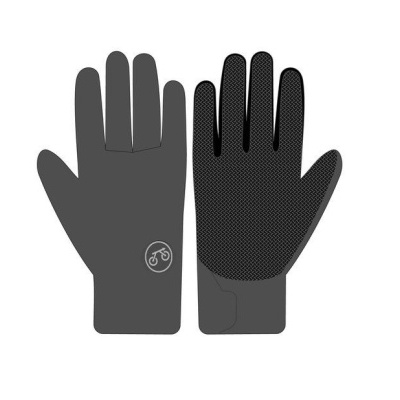 Par de luvas pretas com textura de pontos e símbolo de bicicleta