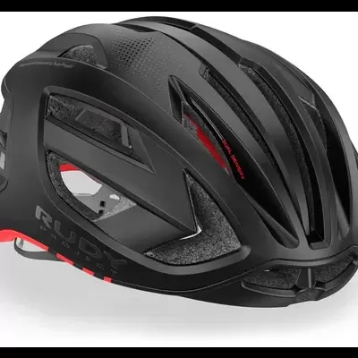 Capacete de ciclismo preto com detalhes vermelhos e cinzentos